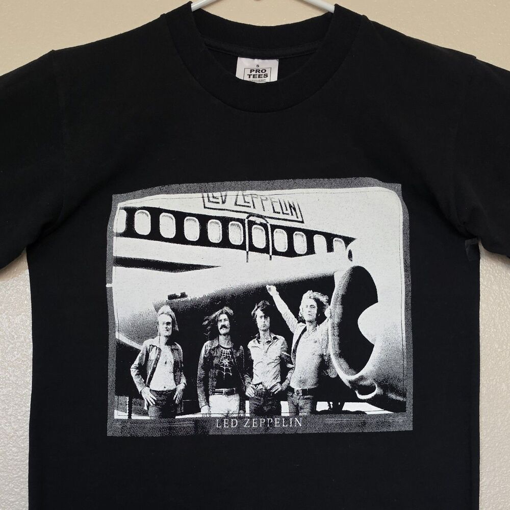 Vtg Led Zeppelin Private Airplane Photo Small T-Shirt GOAT Rock Band 2006 Y2K